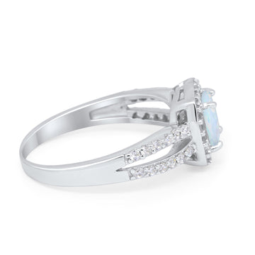 Dazzling Split Shank Engagement Ring Lab Created White Opal 925 Sterling Silver